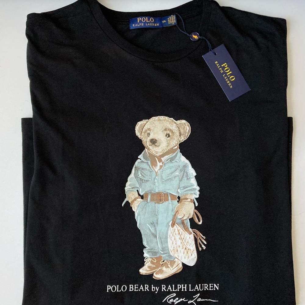 Ralph Lauren Polo Bear Men`s T-Shirt 2XL Black Cotton Short Sleeve Crew Neck